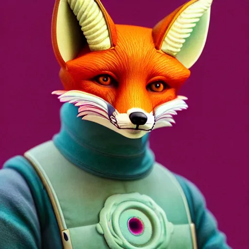 Prompt: full shot of a fox android character:: by Martine Johanna and Simon Stålenhag and Chie Yoshii and Casey Weldon and Guillermo del toro :: ornate, dynamic, particulate, pastel colors, intricate, elegant, highly detailed, centered, artstation, smooth, sharp focus, octane render, 3d