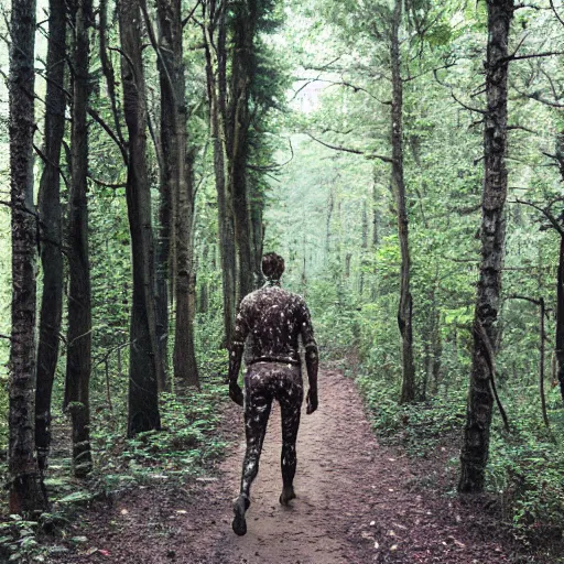 Image similar to photograph of half man half deer walking through the forest