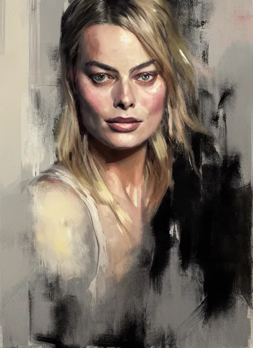 Image similar to portrait painting of margot robbie by jeremy mann, only one head single portrait