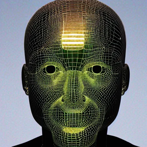 Image similar to a 3d human head made up of shiny holograms