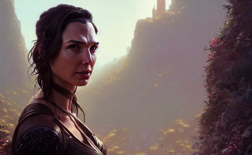 Image similar to highly detailed portrait of gal gadot, in the boys, stephen bliss, unreal engine, fantasy art by greg rutkowski, loish, rhads, ferdinand knab, makoto shinkai and lois van baarle, ilya kuvshinov, rossdraws, tom bagshaw, global illumination, radiant light, detailed and intricate environment