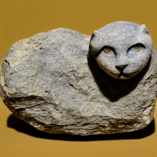 Image similar to photo of petrified stone kitten, 35 mm,