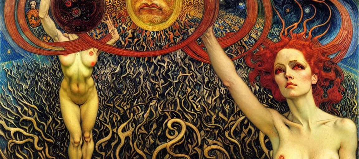 Image similar to Divine Chaos Engine by Karol Bak, Jean Delville, William Blake, Gustav Klimt, and Vincent Van Gogh, symbolist, visionary