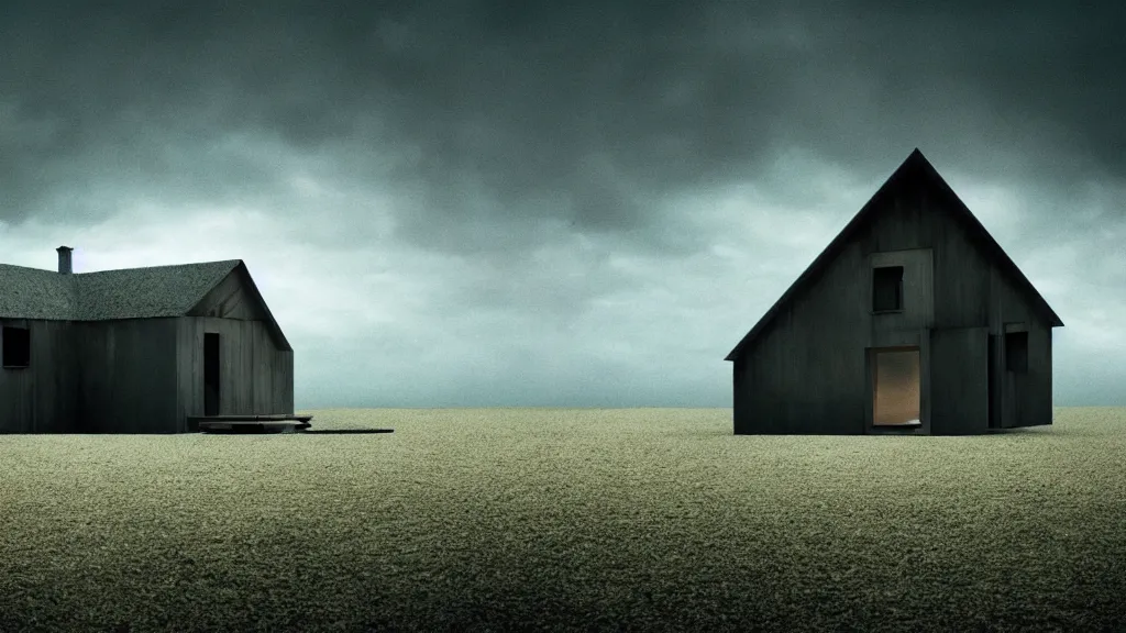 Image similar to the house that makes you feel alone, film still from the movie directed by denis villeneuve and david cronenberg with art direction by salvador dali