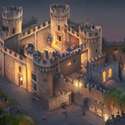 Image similar to small medieval town inside of large castle fortress, isometric, ambient occlusion, global illumination, vray, by tyler edlin and rhads, cgsociety, artstation