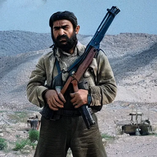 Image similar to kurdish communist in a movie directed by christopher nolan, movie still frame, promotional image, imax 7 0 mm footage