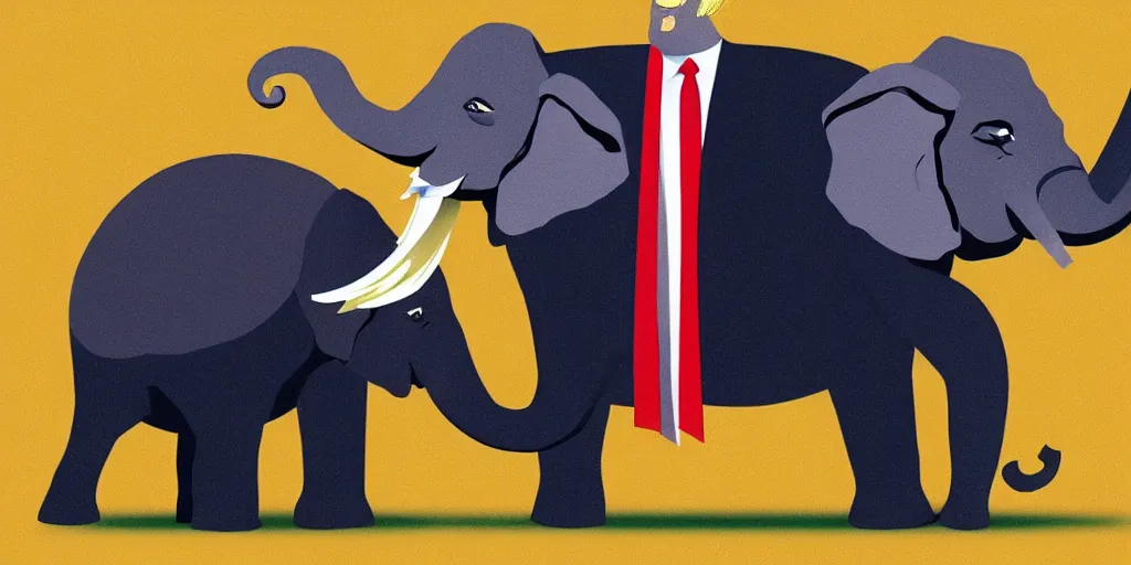 Image similar to donald trump eating an elephant, inspired by tom richmond