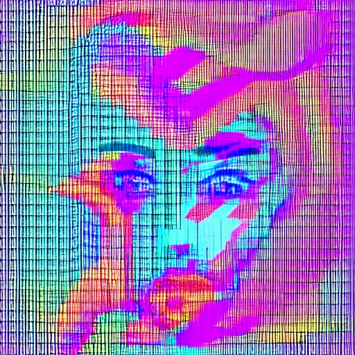 Image similar to charli xcx, dithering, scanlines, macintosh plus