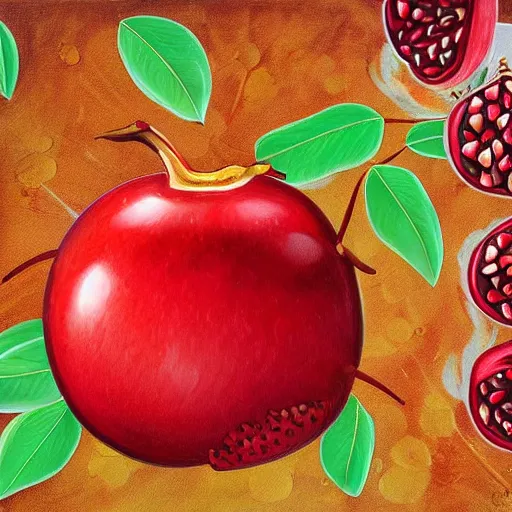 Prompt: bubblegum pop vibe highly detailed painting of pomegranate Fruit Ninja