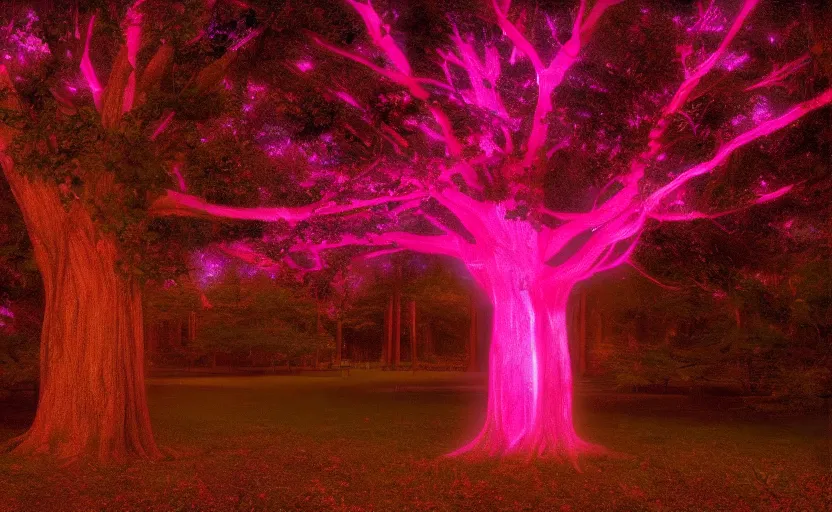 Image similar to a tree made of spiritual pink light painted by thomas cole