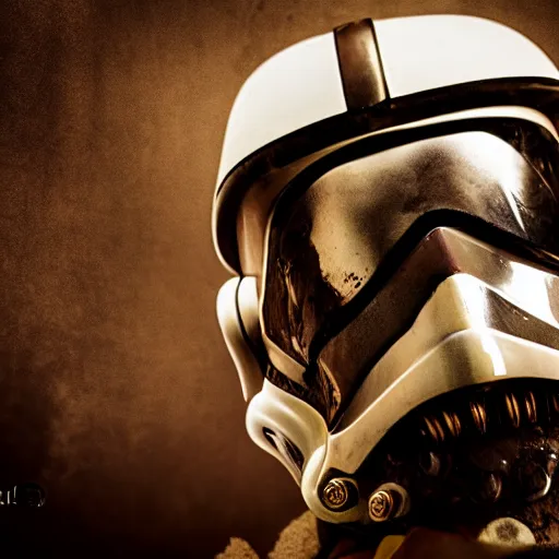 Image similar to steampunk stormtrooper, moody lighting, 8 k, cinematic,