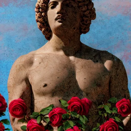 Prompt: portrait of a greek statue covered in roses, by julia pott