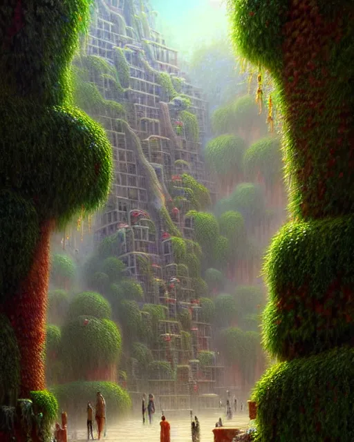 Image similar to a hyper - detailed 3 d render like a oil painting of the hanging garden of babylon surrealism!!!!! surreal concept art, lifelike, photorealistic, digital painting, aesthetic, smooth, sharp focus, artstation hd, by greg rutkowski, bruce pennington, valentina remenar and asher duran,