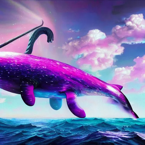 Image similar to a ( ( ( ( unicorn ) ) ) ) whale painted by lisa frank, bosch, and giger, 4 k octane render, unreal engine, zbrush, cgsociety, detailed, hyper detailed, very very very!!!!!! detailed!!!!!!!!!!!!!!!!!!!