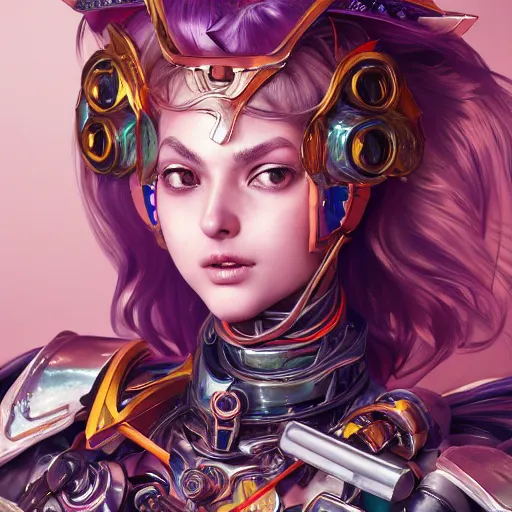 Image similar to studio portrait of lawful good colorful female holy mecha paladin absurdly beautiful, elegant, young sensual graceful woman, ultrafine hyperrealistic detailed face illustration by kim jung gi, irakli nadar, intricate linework, sharp focus, bright colors, matte, octopath traveler, final fantasy, unreal engine highly rendered, global illumination, radiant light, intricate environment