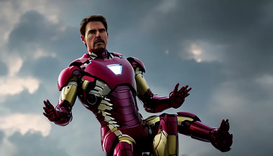 Prompt: Tom Cruise as Iron Man in the MCU, detailed high contrast lighting, spherical lens, IMAX cinematography by Roger Deakins 4k