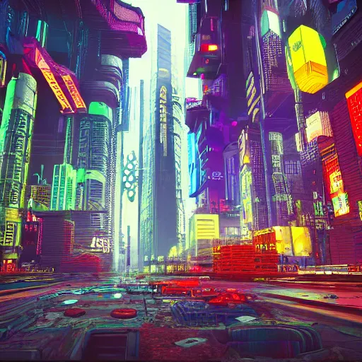 Prompt: cyberpunk city lsd