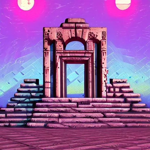 Prompt: ancient middle eastern structure, epic retrowave art, trending on art station