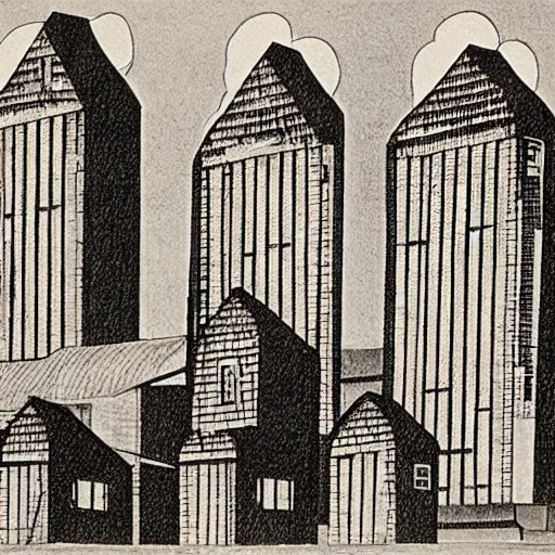 Image similar to grain elevators, 1 9 3 0 s, by charles e. burchfield
