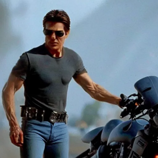 Image similar to film still of tom cruise as the terminator in terminator 8 2 0 2 3