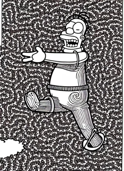 Image similar to junji ito style homer simpson, intricate, highly detailed, illustration, art by junji ito, junji ito