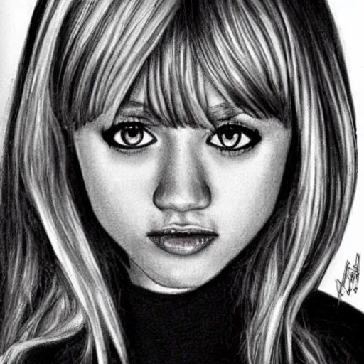 Image similar to a pencil sketch of Hannah Montana,