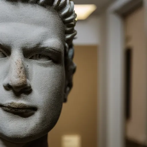 Image similar to a marble sculpture of Bart Simpson inside a museum, dslr photo