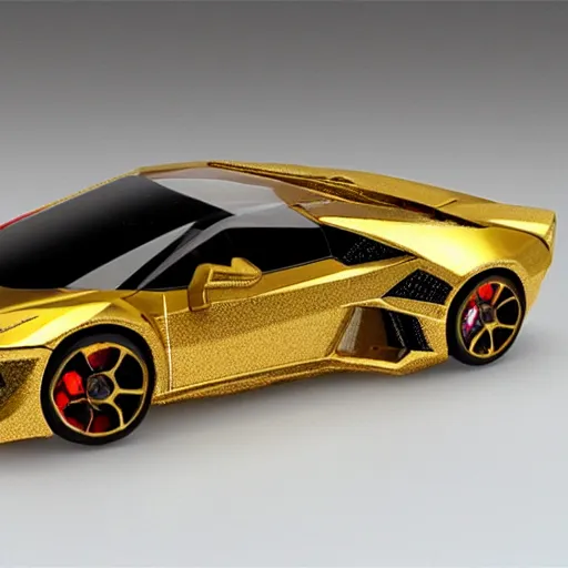 Image similar to lamborgini toy made of golden jewelery, diamonds, photorealism,