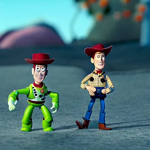 Image similar to scene from claymation toy story directed by wes anderson, 4 : 3 aspect ratio