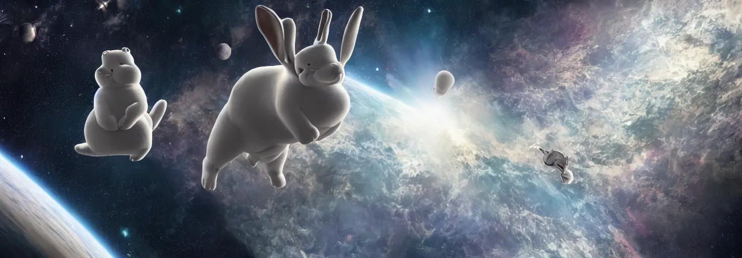 Image similar to photo of big chungus floating in space