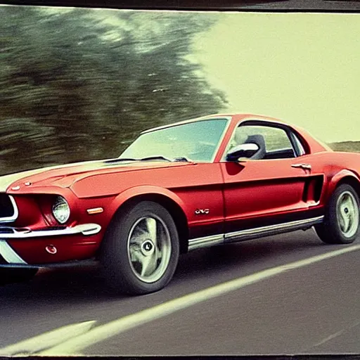 Image similar to coloured photograph of a muscled young white bald guy with broad shoulders, black shirt and a large chest driving a racing red mustang down a british road, high detail, very clear faces