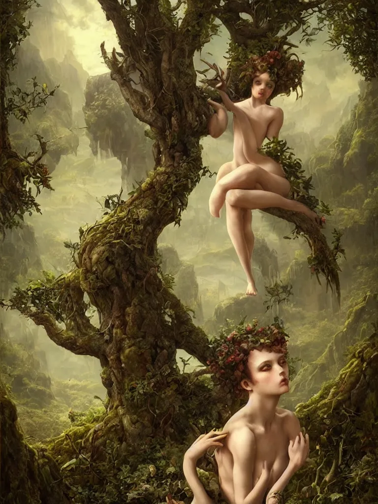 Image similar to a beautiful lush landscape of a the most beautiful satyr in a field are of broken stone words, hyperrealistic, award-winning, masterpiece, in the style of Tom Bagshaw, Cedric Peyravernay, Peter Mohrbacher