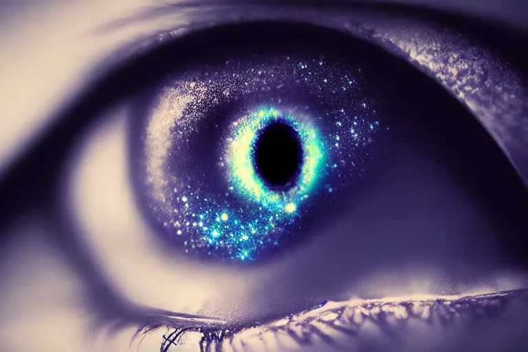 Image similar to a galaxy is inside of an eye, beautiful eye, eye, eye of a woman, realistic, ultra realistic, macro photo, beautiful, digital art, conceptual art, trending on artstation