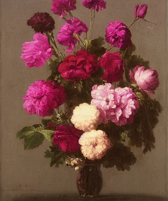 Prompt: bouquet of magenta flowers by dutch masters classical painting