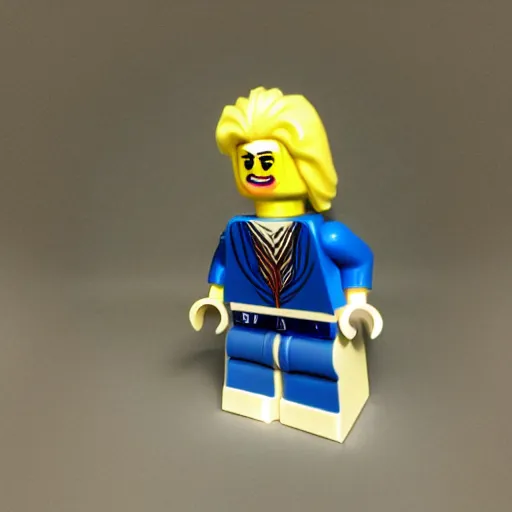 Image similar to a lego character of a anthro albino lion wearing a causal clothes