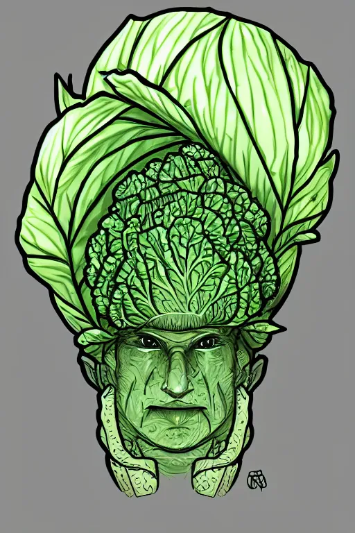 Image similar to cabbage man, symmetrical, highly detailed, digital art, sharp focus, trending on art station, anime art style