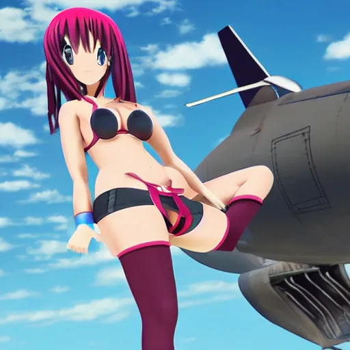 Prompt: screenshot from a 3 d video game about anime girls with the body of an airplane