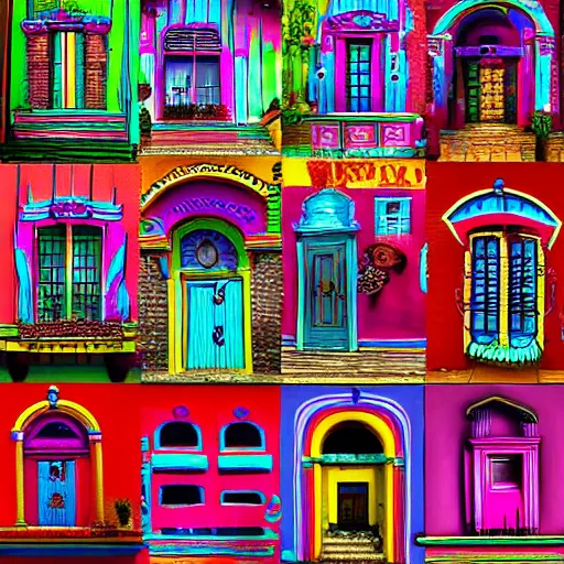 Image similar to A colorful Mexican building in the style of Tim Burton, digital Art