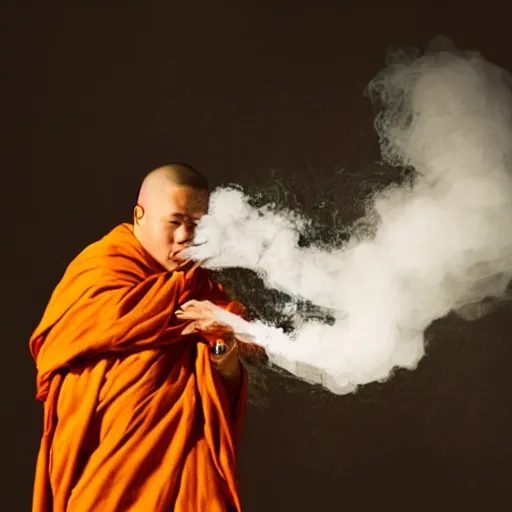 Image similar to A monk evaporating into smoke