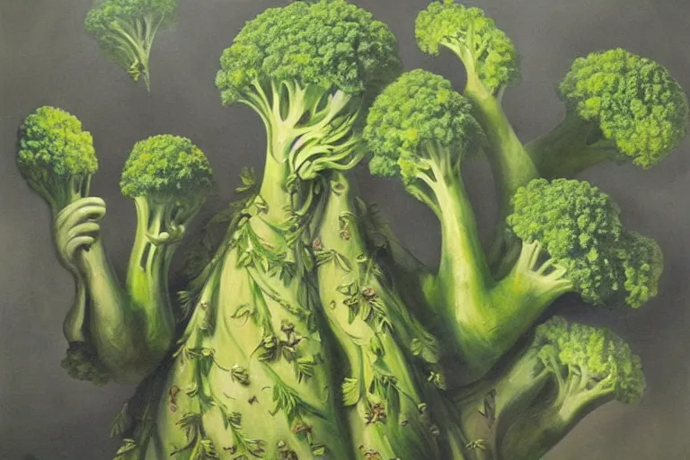 Image similar to broccoli music, surrealism, elegant oil painting, highly detailed