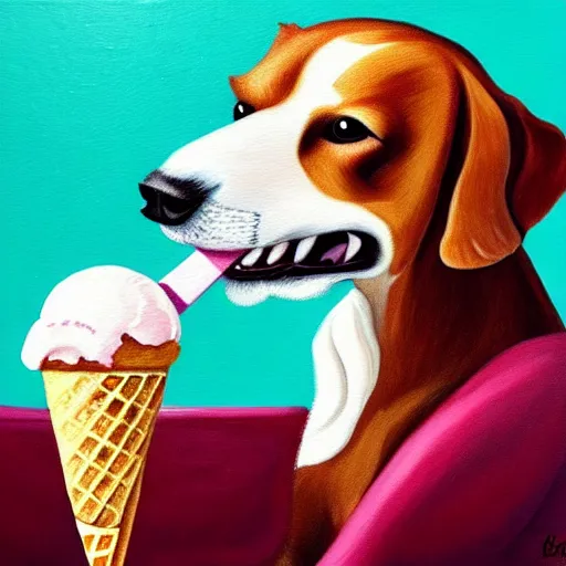 Image similar to painting of a dog eating ice cream