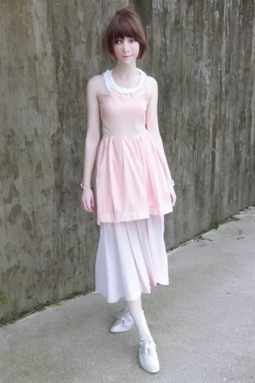Prompt: pale pastel pink and white dress anime style.