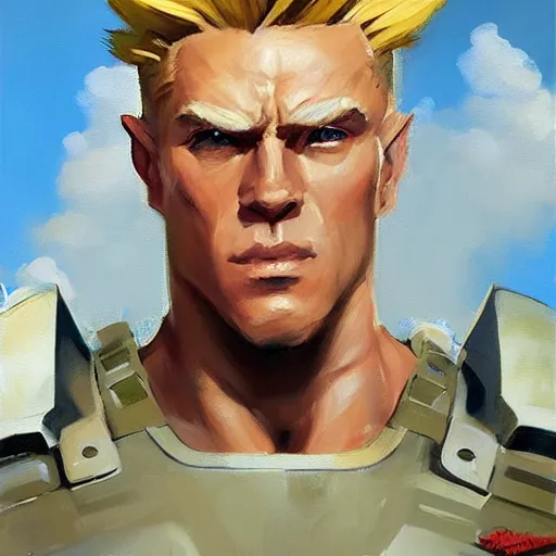 Image similar to greg manchess portrait painting of partially armored guile from street fighter as overwatch character, medium shot, asymmetrical, profile picture, organic painting, sunny day, matte painting, bold shapes, hard edges, street art, trending on artstation, by huang guangjian and gil elvgren and ross tran