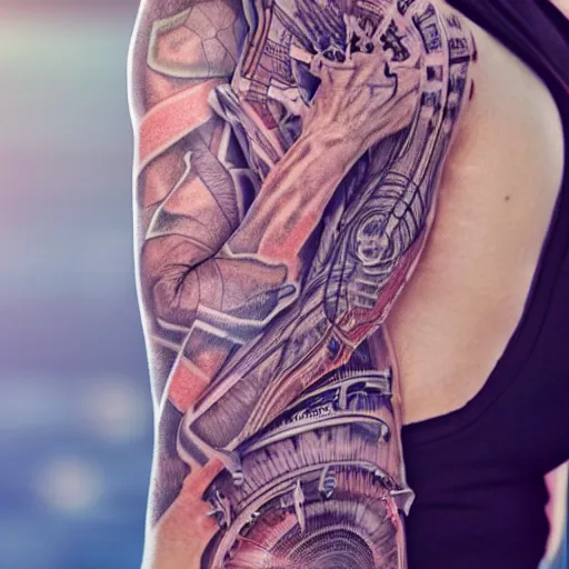 Prompt: a person with digital tatoos on the arms that show vital signs and health information standing in beautiful nature, intricate, HDR, very detailed