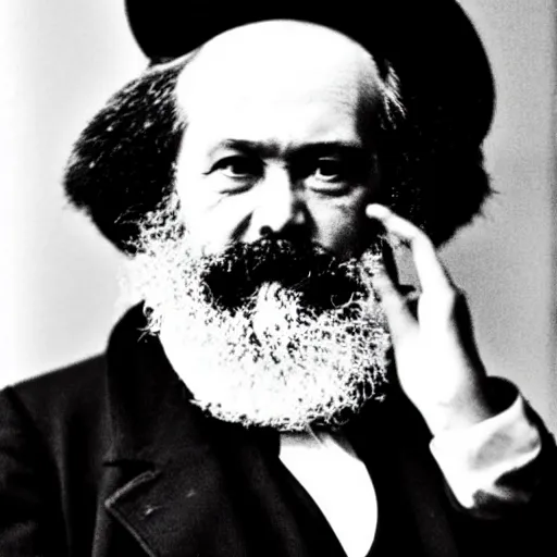 Prompt: Karl Marx, happy, with top hat, wearing monocle, looking posh