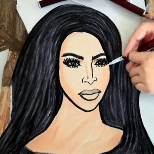 Image similar to Kim Kardashian poorly drawn in wax-crayon by a five-year old