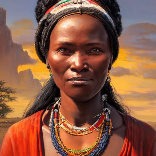 Image similar to portrait of a kenian woman ( 3 5 ) from kenia in 2 0 2 1, an oil painting by ross tran and thomas kincade