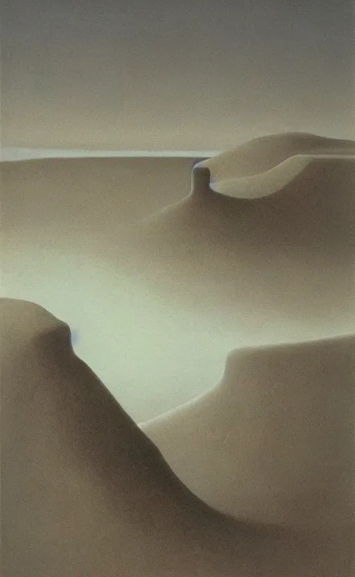 Prompt: Artwork of a surrealist landscape by zdzisław beksiński