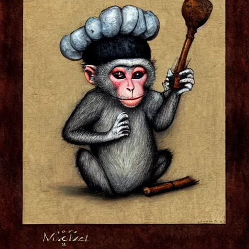 Image similar to a macaque medieval chef, fantasy concept art by nicoletta ceccoli, mark ryden, lostfish, max fleischer