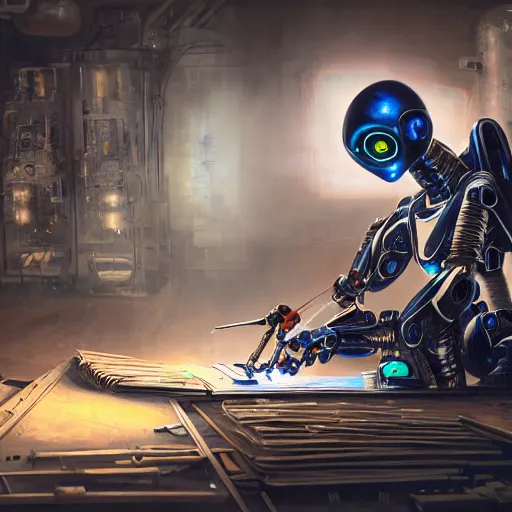Image similar to photo of a robot painting, beautiful lighting, sharp, details, hyper-detailed, HD, HDR, 4K, 8K